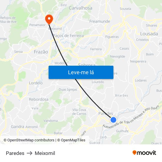 Paredes to Meixomil map