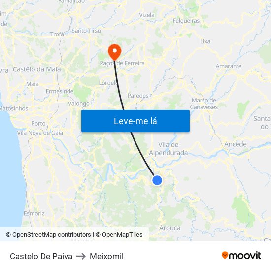 Castelo De Paiva to Meixomil map