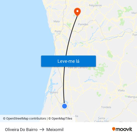 Oliveira Do Bairro to Meixomil map