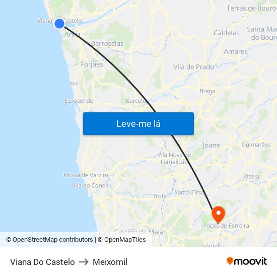 Viana Do Castelo to Meixomil map