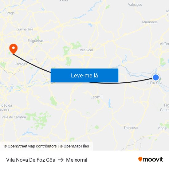 Vila Nova De Foz Côa to Meixomil map