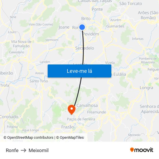 Ronfe to Meixomil map