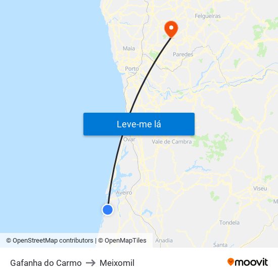Gafanha do Carmo to Meixomil map