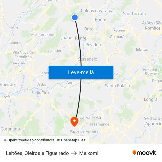 Leitões, Oleiros e Figueiredo to Meixomil map