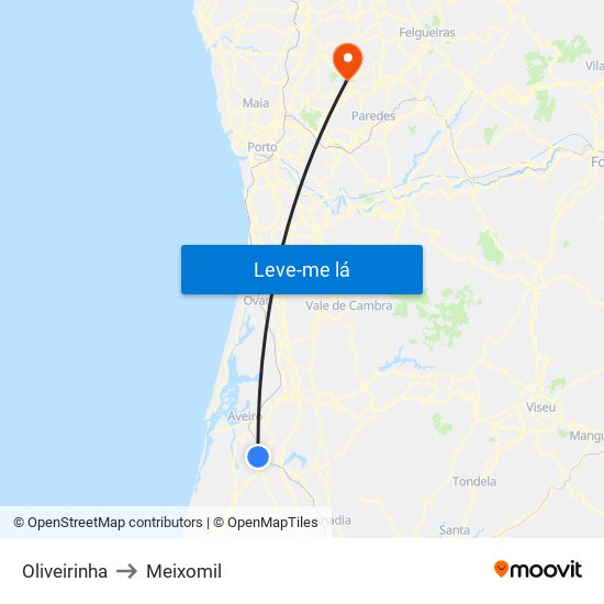Oliveirinha to Meixomil map