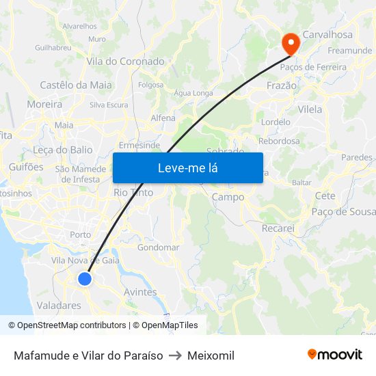 Mafamude e Vilar do Paraíso to Meixomil map