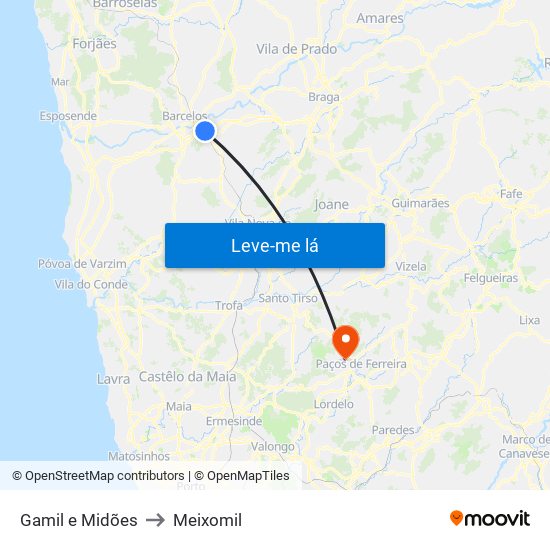 Gamil e Midões to Meixomil map