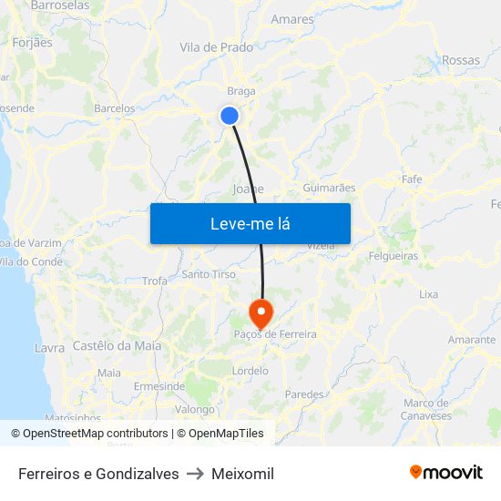 Ferreiros e Gondizalves to Meixomil map