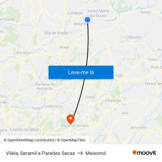 Vilela, Seramil e Paredes Secas to Meixomil map