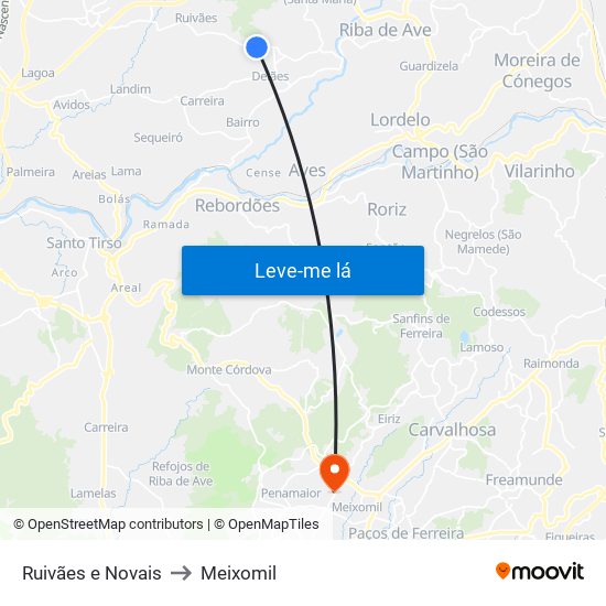 Ruivães e Novais to Meixomil map