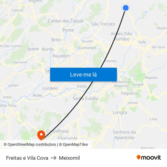 Freitas e Vila Cova to Meixomil map