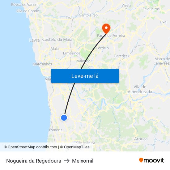 Nogueira da Regedoura to Meixomil map