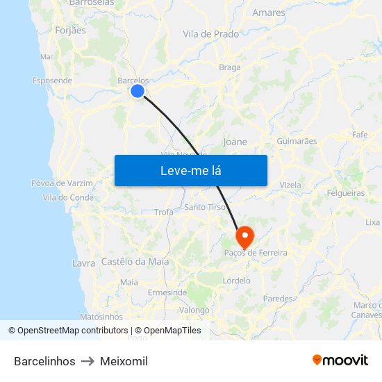 Barcelinhos to Meixomil map