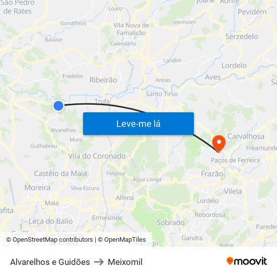 Alvarelhos e Guidões to Meixomil map