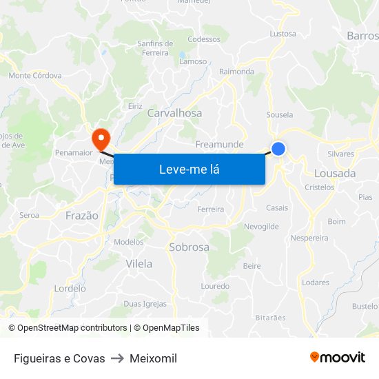 Figueiras e Covas to Meixomil map
