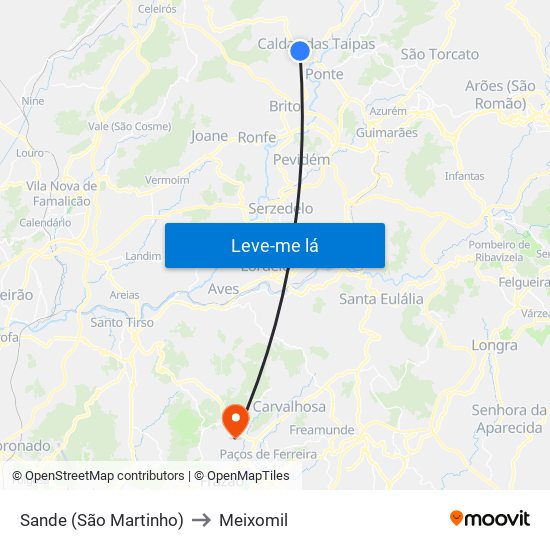 Sande (São Martinho) to Meixomil map