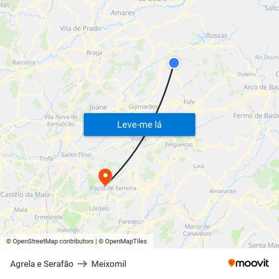 Agrela e Serafão to Meixomil map