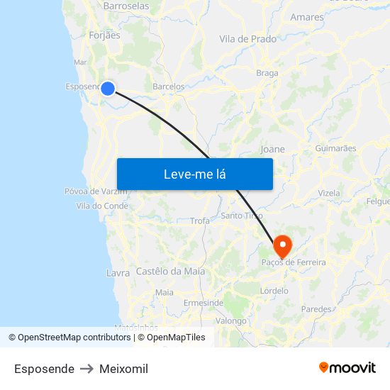 Esposende to Meixomil map