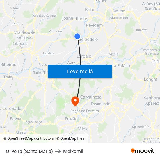 Oliveira (Santa Maria) to Meixomil map
