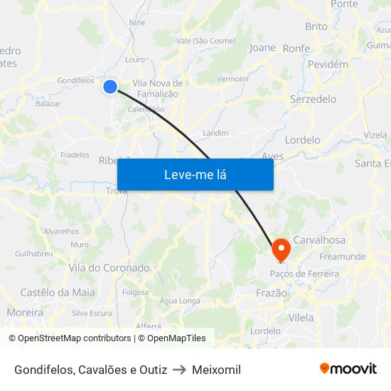 Gondifelos, Cavalões e Outiz to Meixomil map