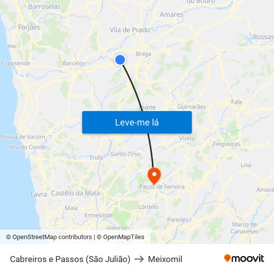 Cabreiros e Passos (São Julião) to Meixomil map