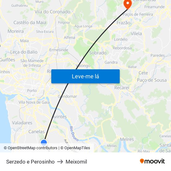 Serzedo e Perosinho to Meixomil map