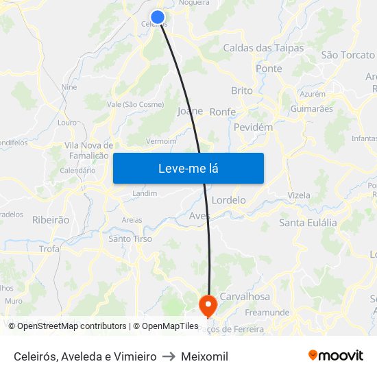 Celeirós, Aveleda e Vimieiro to Meixomil map