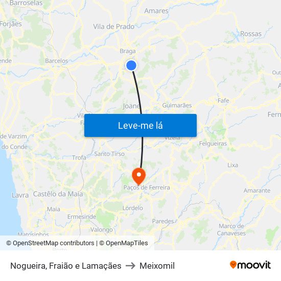 Nogueira, Fraião e Lamaçães to Meixomil map