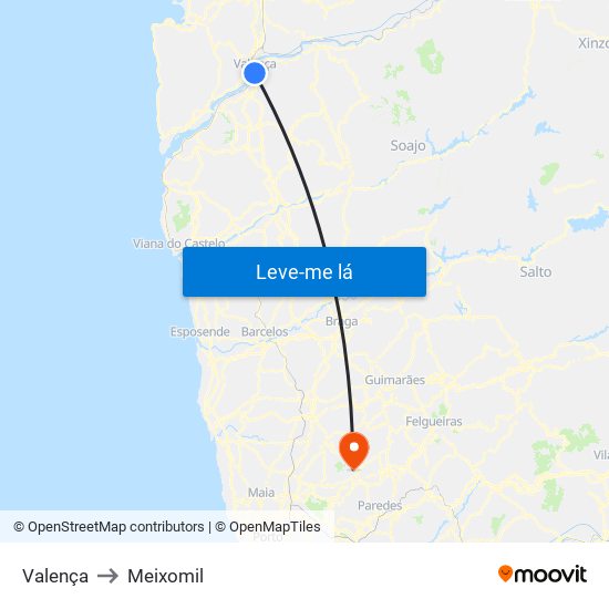 Valença to Meixomil map