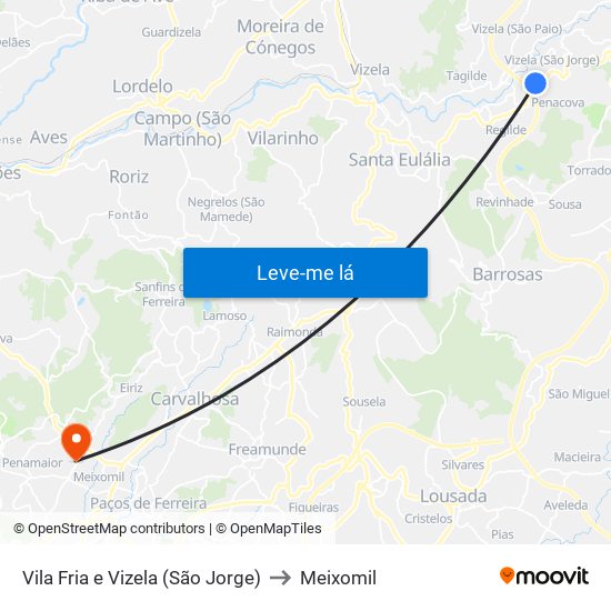 Vila Fria e Vizela (São Jorge) to Meixomil map