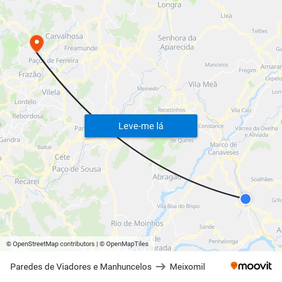Paredes de Viadores e Manhuncelos to Meixomil map
