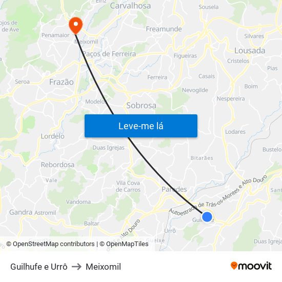 Guilhufe e Urrô to Meixomil map