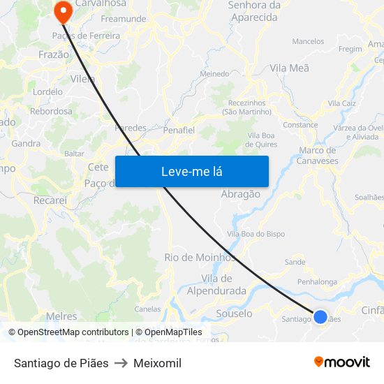 Santiago de Piães to Meixomil map