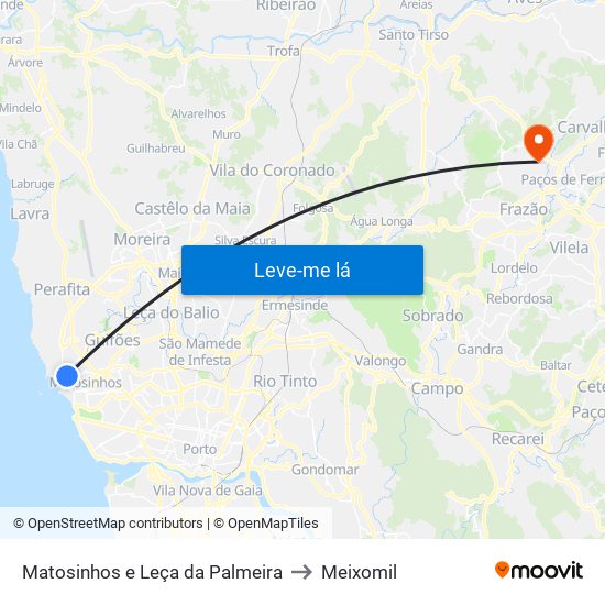Matosinhos e Leça da Palmeira to Meixomil map