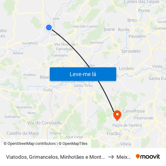 Viatodos, Grimancelos, Minhotães e Monte de Fralães to Meixomil map