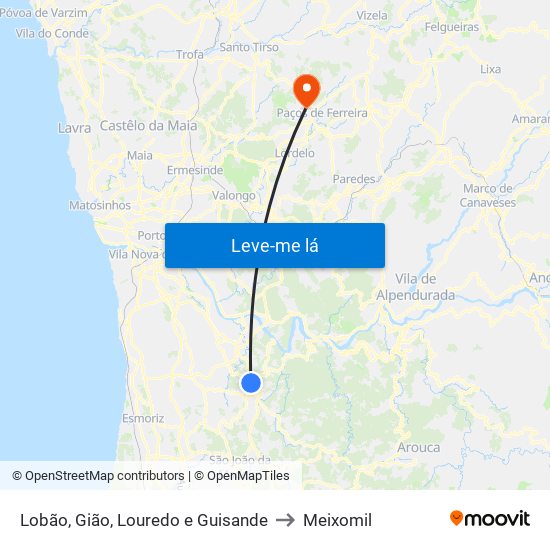 Lobão, Gião, Louredo e Guisande to Meixomil map