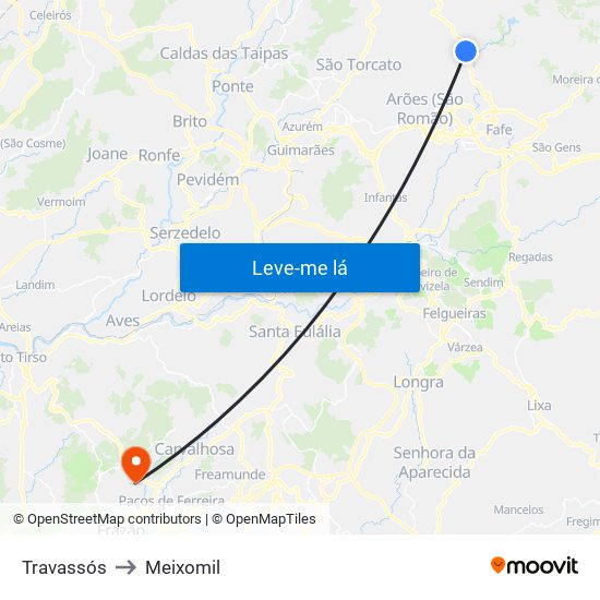 Travassós to Meixomil map