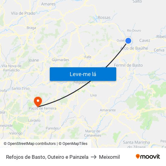Refojos de Basto, Outeiro e Painzela to Meixomil map