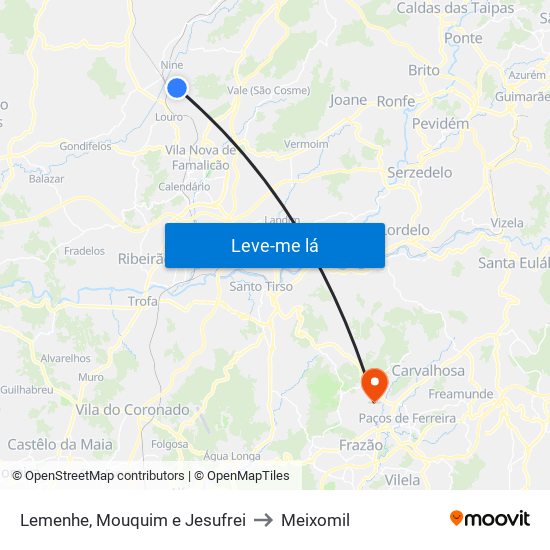 Lemenhe, Mouquim e Jesufrei to Meixomil map