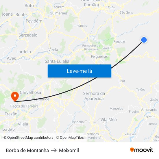 Borba de Montanha to Meixomil map