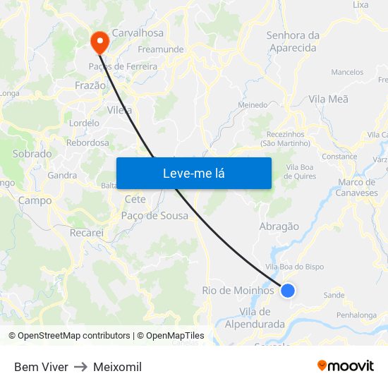 Bem Viver to Meixomil map