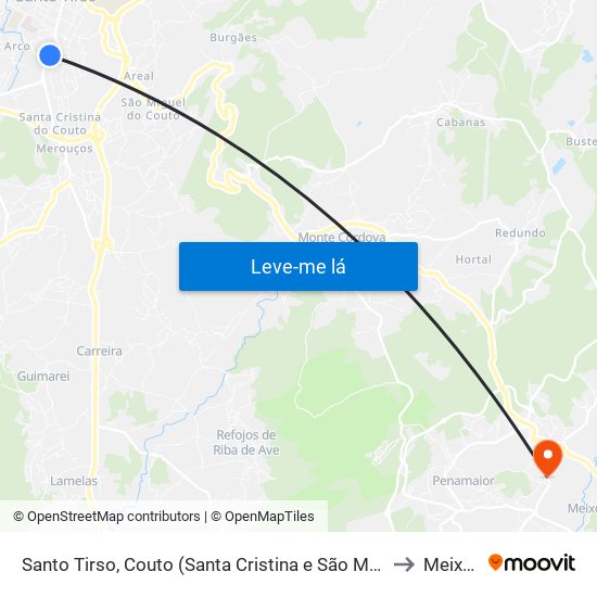 Santo Tirso, Couto (Santa Cristina e São Miguel) e Burgães to Meixomil map