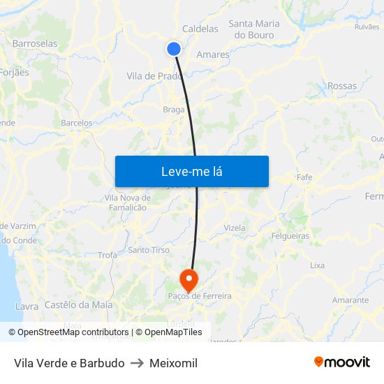 Vila Verde e Barbudo to Meixomil map