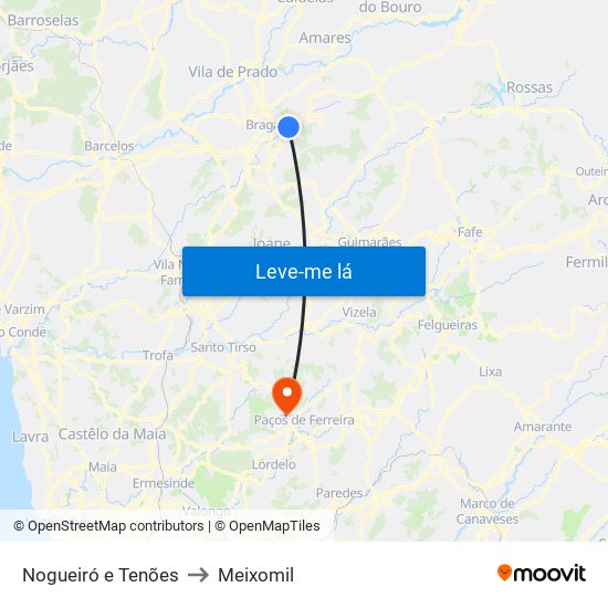 Nogueiró e Tenões to Meixomil map