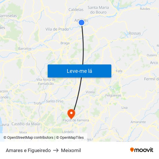 Amares e Figueiredo to Meixomil map