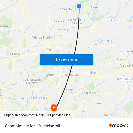 Chamoim e Vilar to Meixomil map