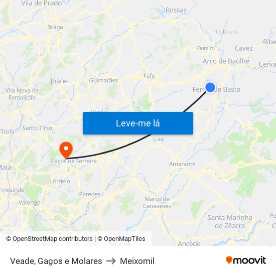 Veade, Gagos e Molares to Meixomil map