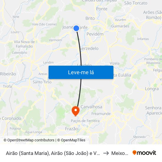 Airão (Santa Maria), Airão (São João) e Vermil to Meixomil map
