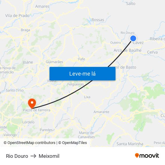 Rio Douro to Meixomil map