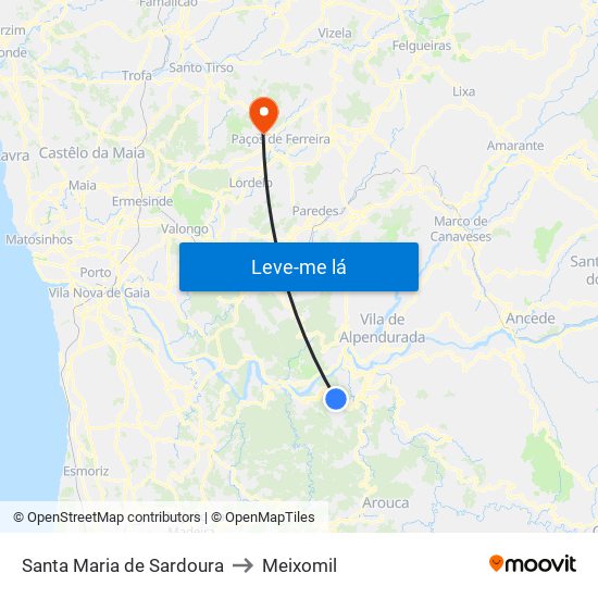 Santa Maria de Sardoura to Meixomil map